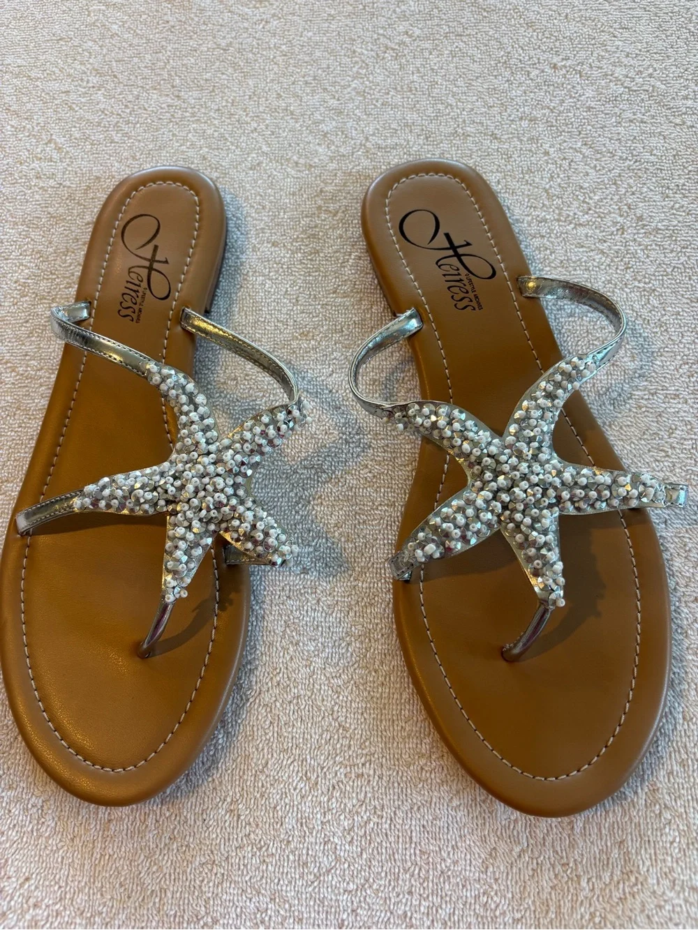 Heiress Silver Beaded Starfish Sandals Size 8 NWOT